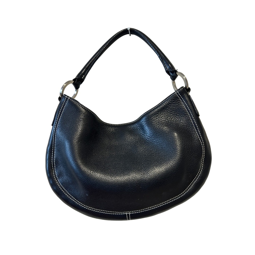 Vintage Ann Taylor Hobo Crescent Bag Small Black Leather Y2K 90s Contrast Stitch